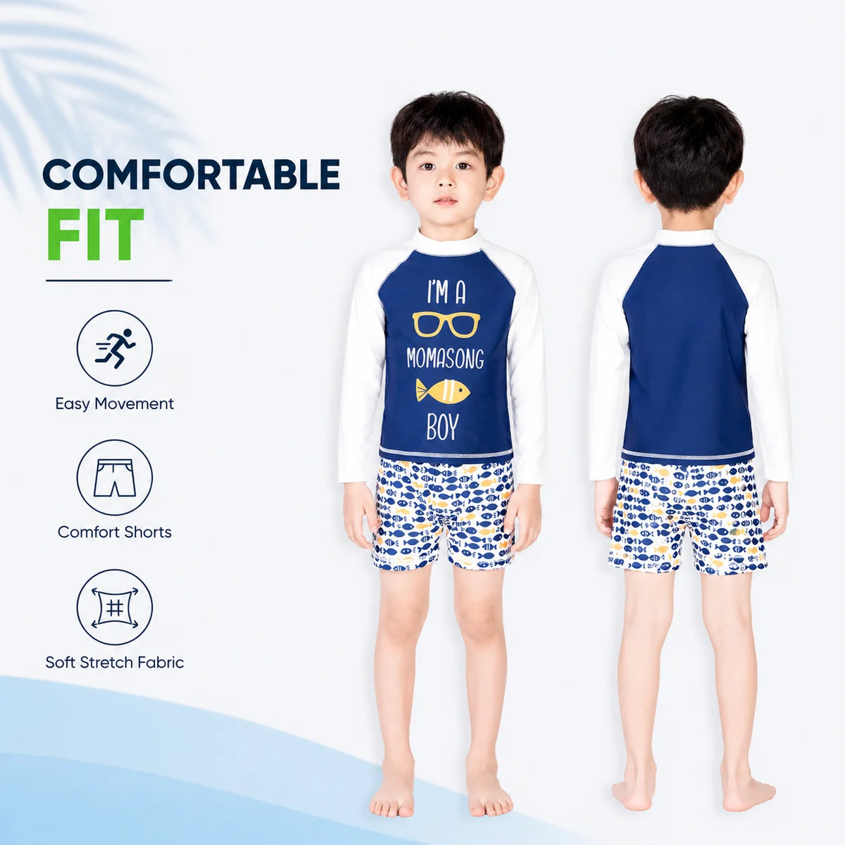 Boys Zip-Up Rash Guard Shorts Set – Island Paradise view 5