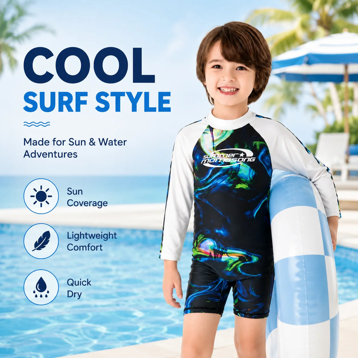 Boys Long Sleeve Rash Guard Set – Whale Adventure