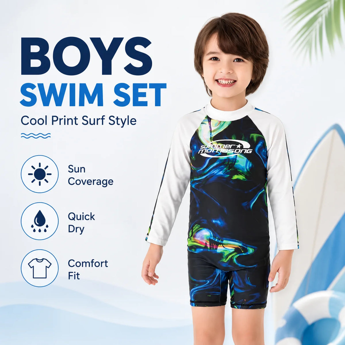 Boys Long Sleeve Rash Guard Set – Whale Adventure view 2