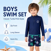 Boys Zip-Up Rash Guard Shorts Set – Coral Reef