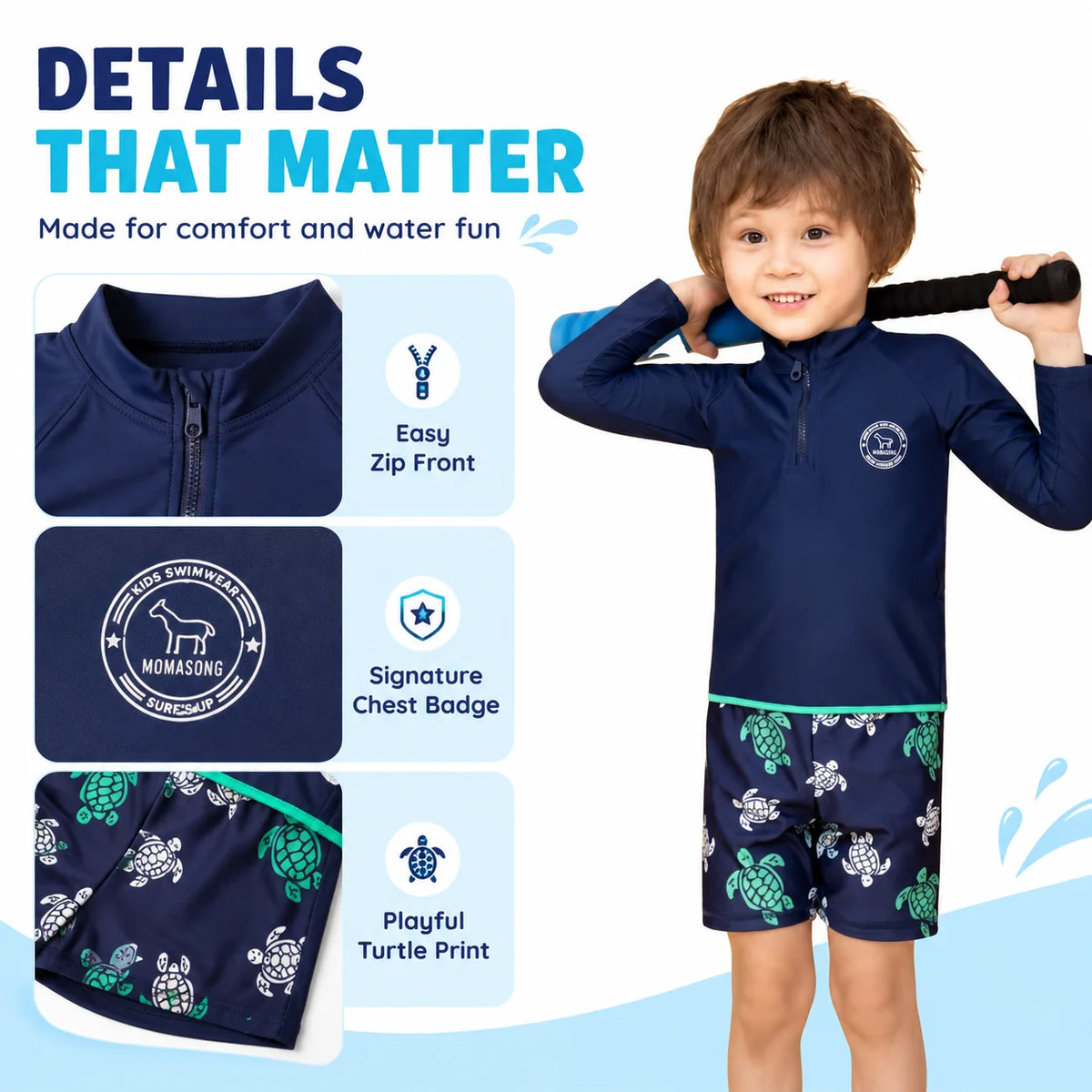Boys Zip-Up Rash Guard Shorts Set – Coral Reef view 2