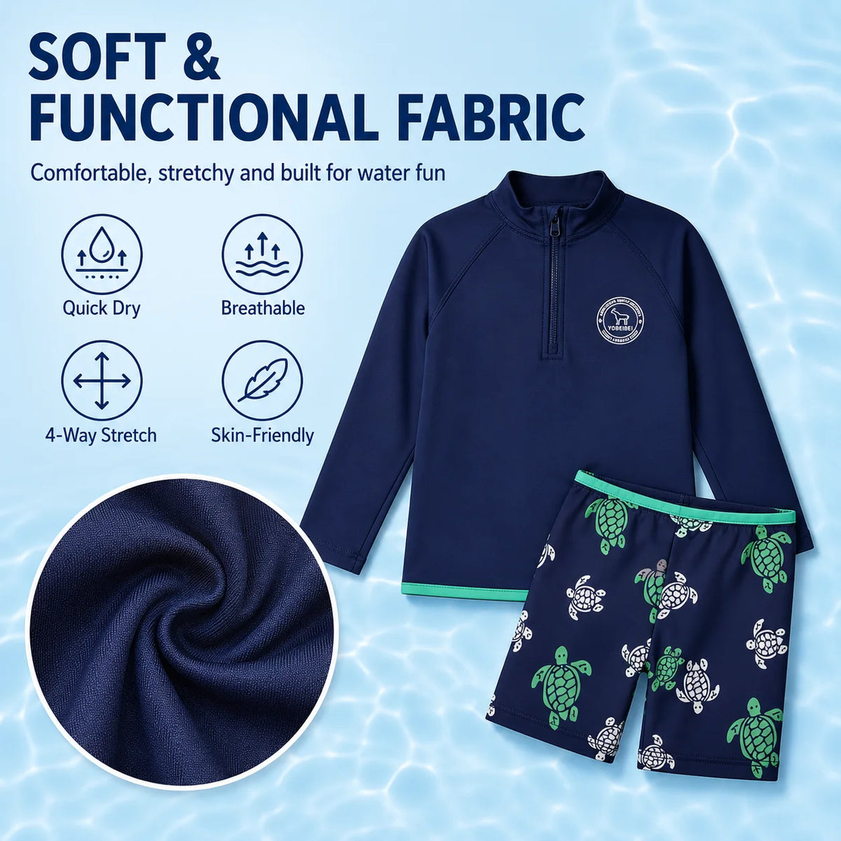 Boys Zip-Up Rash Guard Shorts Set – Coral Reef view 3