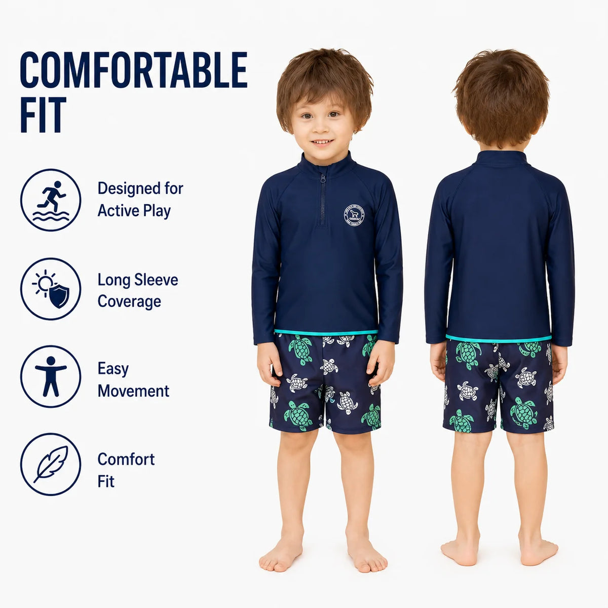 Boys Zip-Up Rash Guard Shorts Set – Coral Reef view 5
