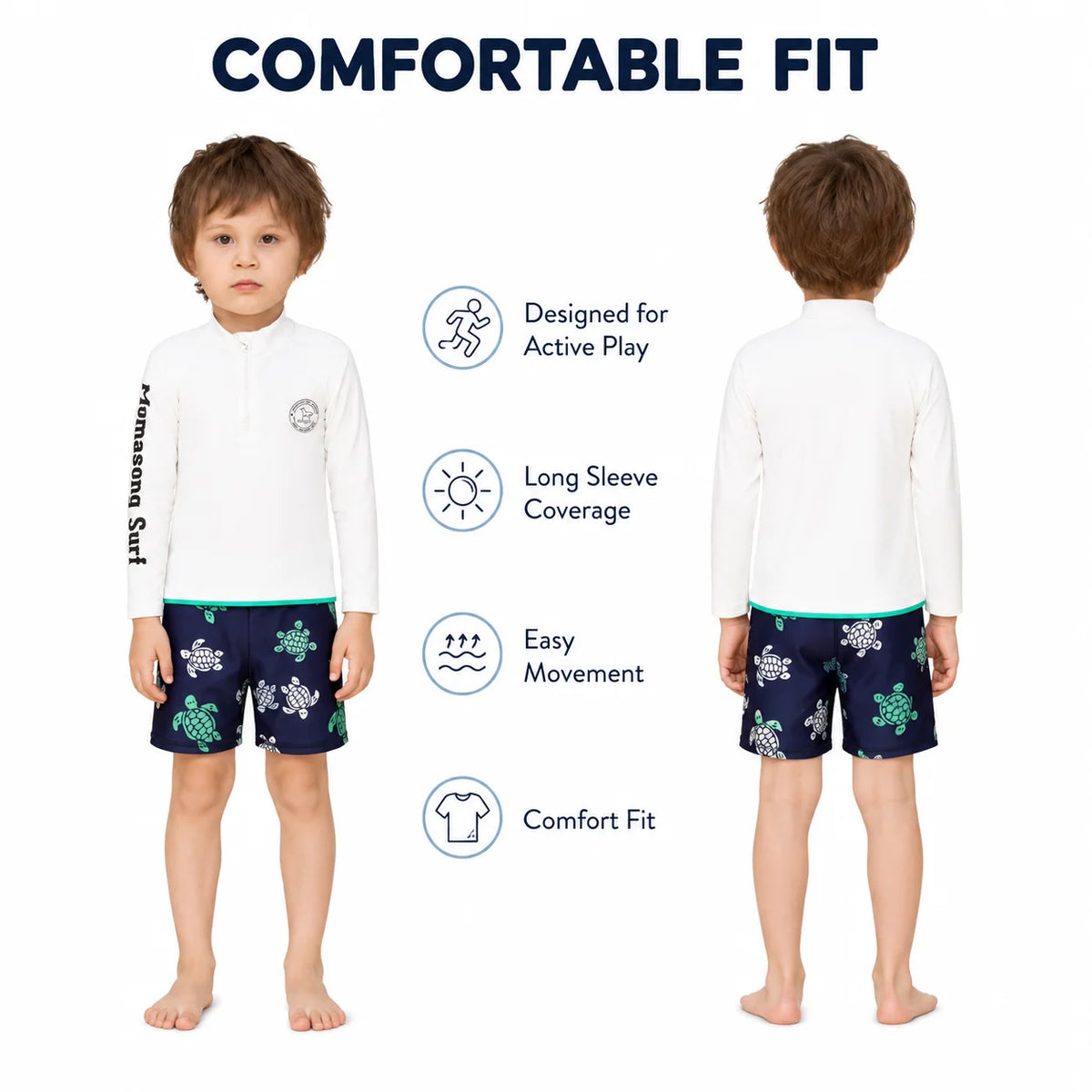 Boys One-Piece Rash Guard Swimsuit – Sunny Waves view 5