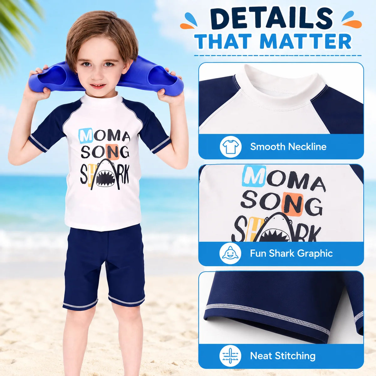 Boys Two-Piece Swim Set – Deep Sea Blue view 3