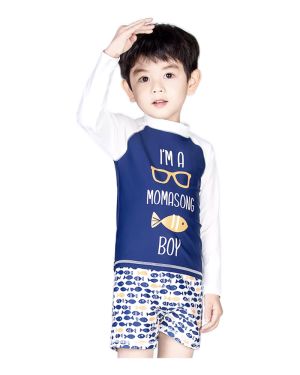 Momasong boys’ swimsuits Summer two-piece swimsuit with long sleeves for boys Cool fashion swimsuit with fish pattern for children